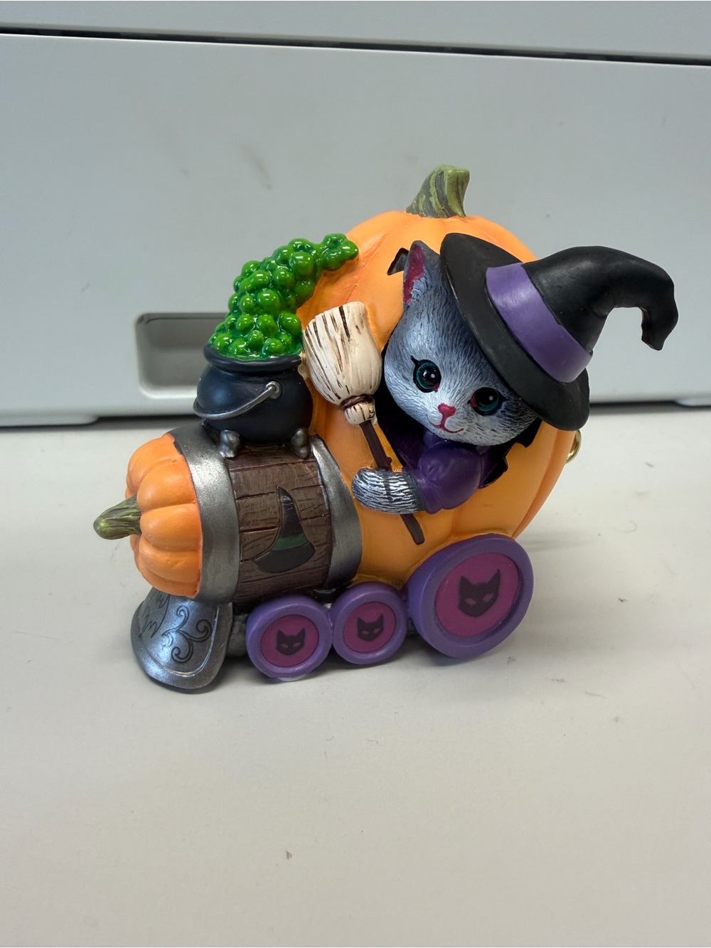 The Hamilton Too Cute To Spook Halloween Train Cat Figurine by Kayomi Harai